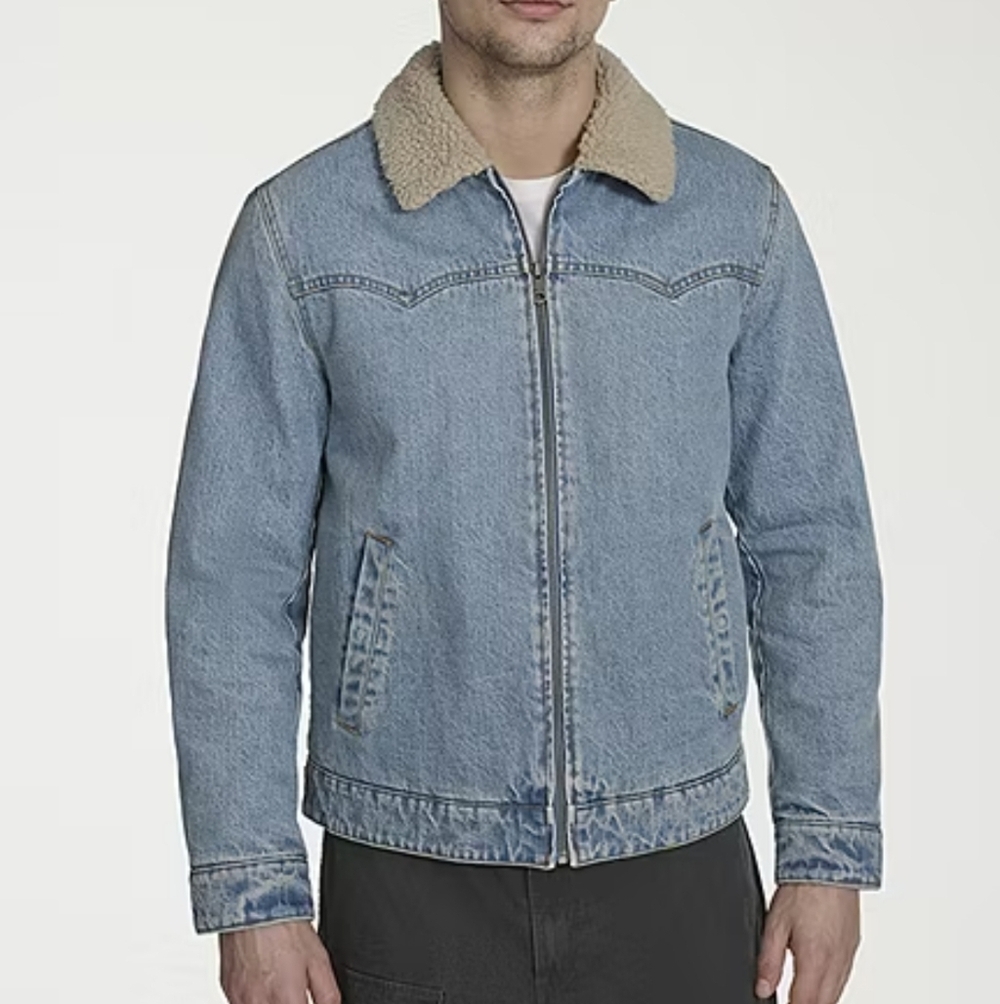 Men's Blue Western Levi's Denim Jacket Faux Sherpa Collar XL